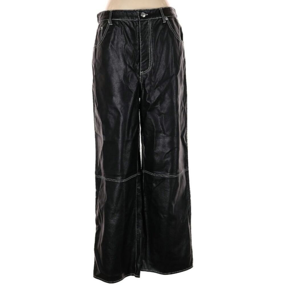 Free People Faux Leather Size 12 Wide Leg Black Pants - Picture 2 of 5